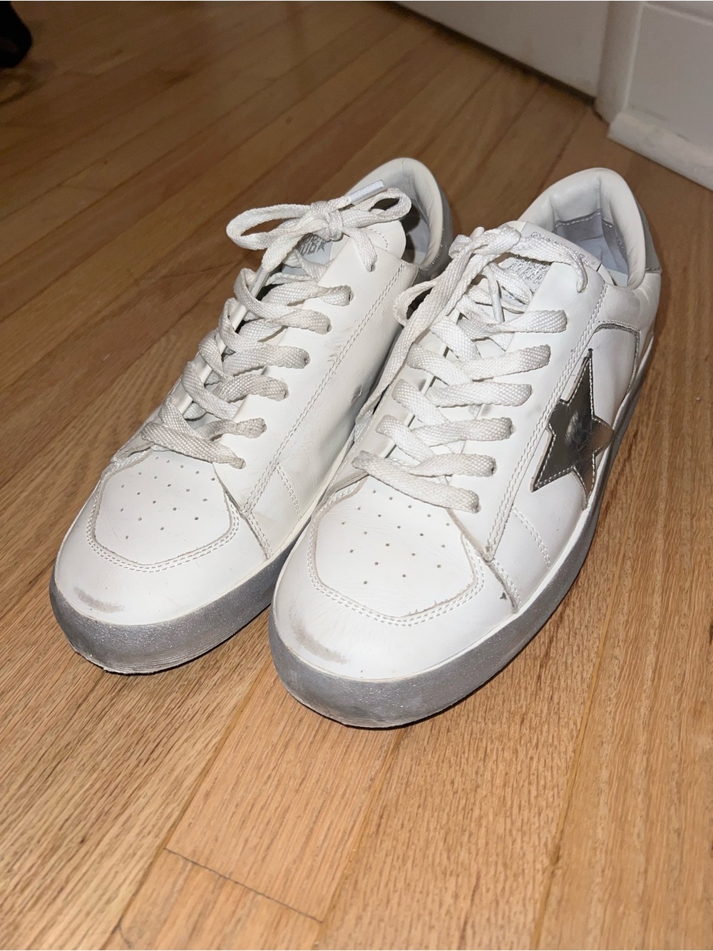Golden Goose White Low-Top Sneakers with Silver Star